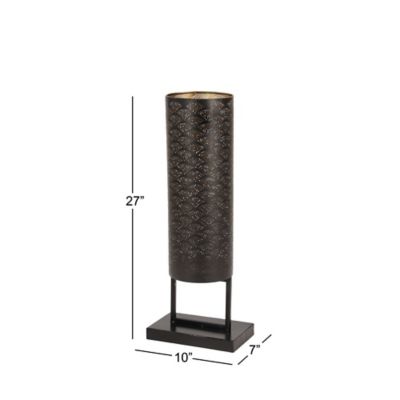 Image showing  Modern Style Large Black Cylinder Metal Lantern with Pierced Metal Boho Pattern on Metal Base, 10" x 27", 82910