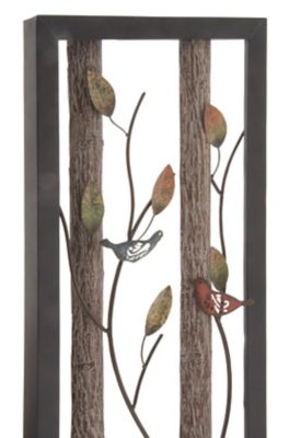 Image showing  Large Rectangular Red and Blue Birds on Branches Wood and Metal Wall Decor, 16 in. x 36 in., 2 pc.