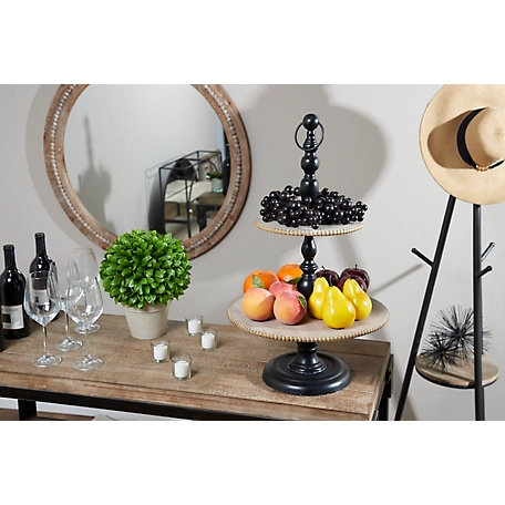 Harper & Willow 3-Tier Iron and Wood Round Serving Tray Stand, 16 in. x 27 in., Black/Natural