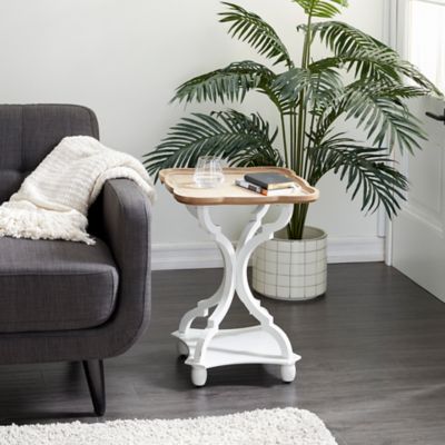 Harper & Willow Round Wood Accent Table with Curved Leg White Base, 19.5 in. x 25 in.