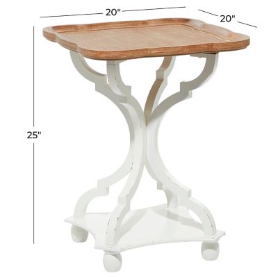 Image showing  Round Wood Accent Table with Curved Leg Base, White