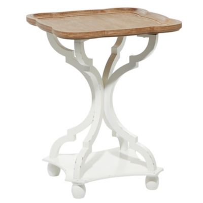 Image showing  Round Wood Accent Table with Curved Leg Base, White