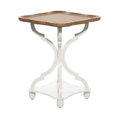 Image showing  Round Wood Accent Table with Curved Leg Base, White