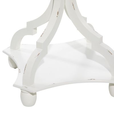 Image showing  Round Wood Accent Table with Curved Leg Base, White