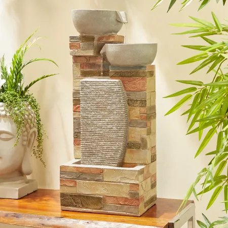 Harper & Willow Brown 10" x 16" Traditional Indoor/Outdoor Stone and Brick Water Fountain Fountains