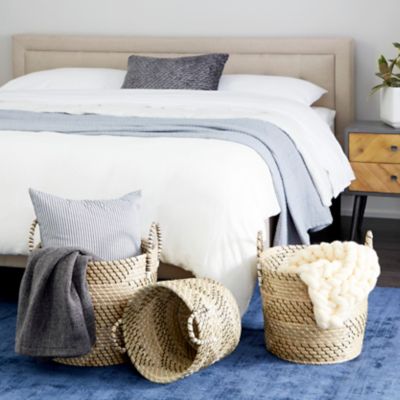 Harper & Willow Large Bucket Seagrass Basket Set with Black and White Thread, Assorted, 3 pc.