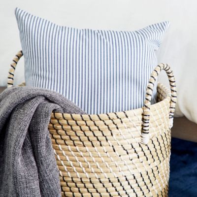 Image showing  Large Bucket Seagrass Basket Set with Black and White Thread, Assorted, 3 pc.