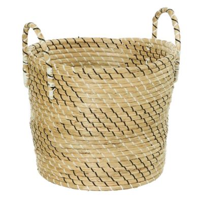 Image showing  Large Bucket Seagrass Basket Set with Black and White Thread, Assorted, 3 pc.