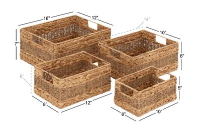 Image showing 8 th Harper & Willow Rectangular Braided Seagrass Storage Basket with Handles Set, Assorted, 4 pc.