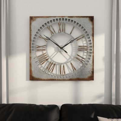 Harper & Willow Gray Metal Wall Clock with Distressing 36" x 2" x 36"