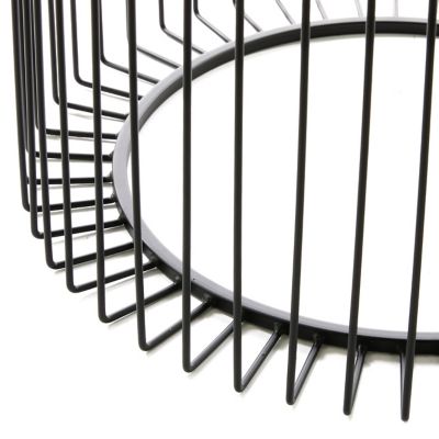 Image showing  Metal Open Wire Frame Accent Table with Shaded Glass Top, Black