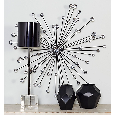 Harper & Willow Large Contemporary Black Metal Starburst Sculpture with Round Faux Crystal Accents, 30 in. x 30 in.