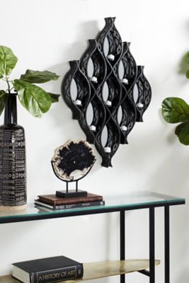 Harper & Willow Eclectic Large Black Diamond Mesh Metal Wall Sconce Candle Holder with Mirrors, 21 in. x 32 in.
