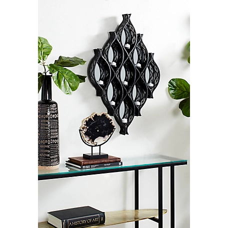 Harper & Willow Eclectic Large Black Diamond Mesh Metal Wall Sconce Candle Holder with Mirrors, 21 in. x 32 in., 82900