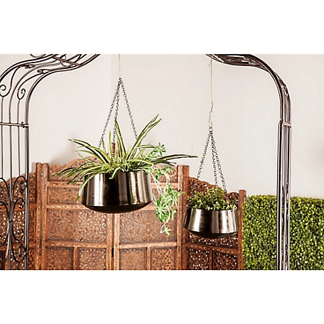 Harper & Willow Black Metal Indoor Outdoor Hanging Dome Wall Planter with Chain Set of 2 5 in., 7 in. H