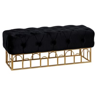 Image showing  Rectangular Black Velvet Tufted Fabric Bench with Gold Metal Base, 49 in. x 13 in.