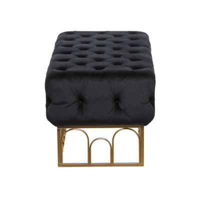 Image showing  Rectangular Black Velvet Tufted Fabric Bench with Gold Metal Base, 49 in. x 13 in.