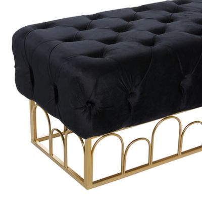 Image showing  Rectangular Black Velvet Tufted Fabric Bench with Gold Metal Base, 49 in. x 13 in.