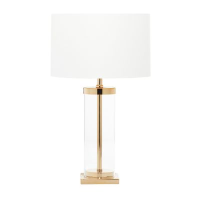 Image showing  Gold Metal Table Lamp with Clear Glass Body 14" x 14" x 24"