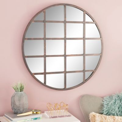 Harper & Willow Large Industrial Round Wall Mirror With Metal Grid Overlay, 36 In. X 36 In.