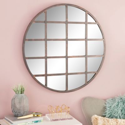 Harper & Willow Large Industrial Round Wall Mirror with Metal Grid Overlay, 36 in. x 36 in.