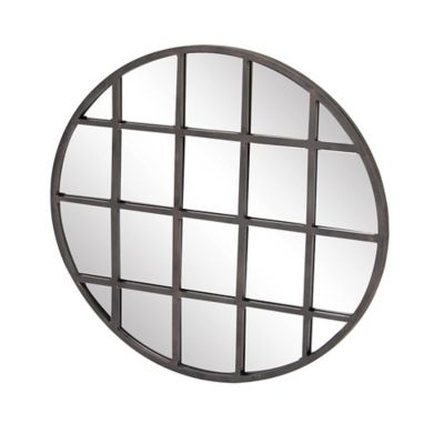 Image showing  Large Industrial Round Wall Mirror with Metal Grid Overlay, 36 in. x 36 in.