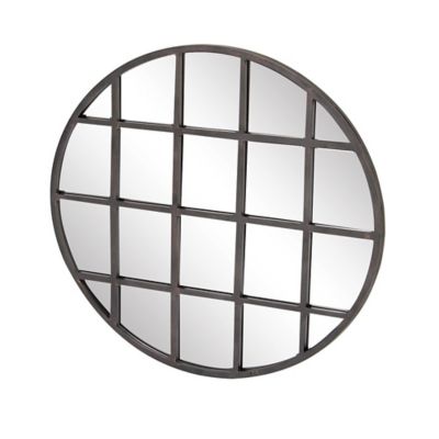 Image showing  Large Industrial Round Wall Mirror with Metal Grid Overlay, 36 in. x 36 in.