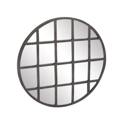 Image showing  Large Industrial Round Wall Mirror with Metal Grid Overlay, 36 in. x 36 in.