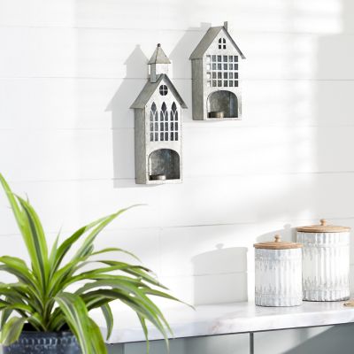 Harper & Willow Galvanized Metal House Votive Candle Holders, 13 in., 18 in., 2 pc., 37875