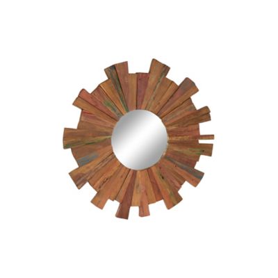 Image showing  Large Eclectic Multicolor Reclaimed Wood Round Framed Wall Mirror, 35.5 in. x 1.5 in. W