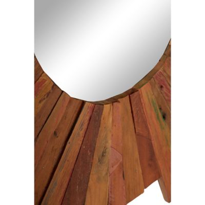 Image showing  Large Eclectic Multicolor Reclaimed Wood Round Framed Wall Mirror, 35.5 in. x 1.5 in. W