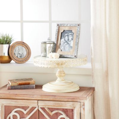 Harper & Willow White Metal Cake Stand with Lace Inspired Edge 16