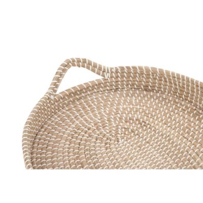 Image showing  Large Natural Oval Sea-grass Trays with Handles and White Threading