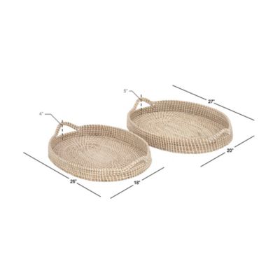 Image showing  Large Natural Oval Sea-grass Trays with Handles and White Threading