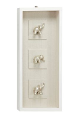 Image showing  Large Rectangular Metallic Silver Elephant Animal Wall Art Shadow Box, 12 in. x 27.5 in.