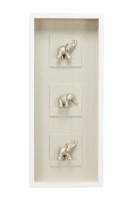 Image showing  Large Rectangular Metallic Silver Elephant Animal Wall Art Shadow Box, 12 in. x 27.5 in.