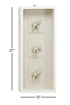 Image showing  Large Rectangular Metallic Silver Elephant Animal Wall Art Shadow Box, 12 in. x 27.5 in.