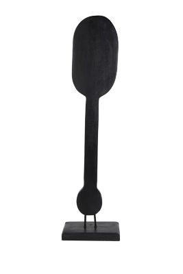 Image showing  10.5 in. x 40 in. Hand-Carved Tribal Paddle Wood Sculpture, Reclaimed Wood Stand, Black