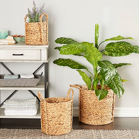 Harper & Willow Brown Seagrass Handmade Woven Storage Basket with Handles Set of 3 20", 17", 13"H