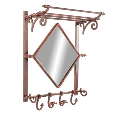 Image showing  Copper Bathroom Wall Rack with Hooks and Mirror, 25 in. x 28 in.