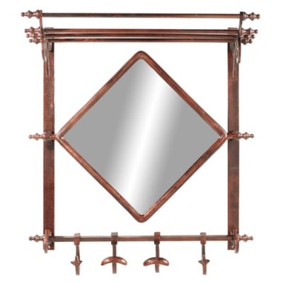 Image showing  Copper Bathroom Wall Rack with Hooks and Mirror, 25 in. x 28 in.