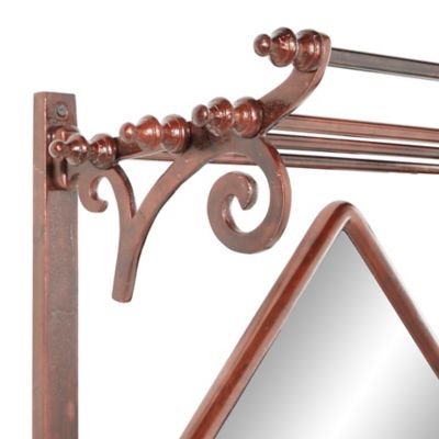 Image showing  Copper Bathroom Wall Rack with Hooks and Mirror, 25 in. x 28 in.