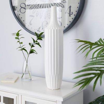 Harper & Willow Tall Round Ceramic Textured Vase, 23 in. x 6 in., White