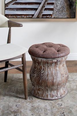 Harper & Willow Wood Storage Stool with Tufted Seat, 17 in. x 17 in. x 18 in., Brown