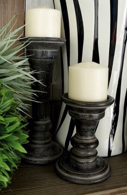 Harper & Willow Traditional Decor Distressed Dark Gray Wood Candle Holders,  Black, 3 pc., 51534 at Tractor Supply Co.