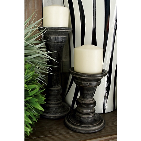 Harper & Willow Traditional Decor Distressed Dark Gray Wood Candle Holders, Black, 3 pc., 51534