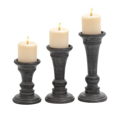 Image showing  Assorted Traditional Decor Distressed Wood Candle Holders, Gray/Black, 3-Pack