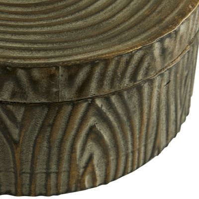 Image showing  6 in. and 7.25 in. Round Antique Bronze Tree Bark Texture/Bird Handled Lid Metal Box Set, 2 pc.