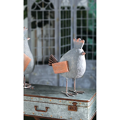 Harper & Willow 10 in. x 18 in. Gray Resin Rooster Decorative Statue with Metal and Wood Details, 94826