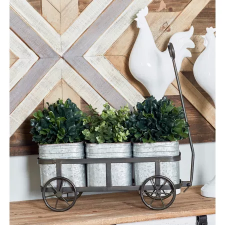 Harper & Willow Silver Metal Indoor/Outdoor Wagon Planter 29" x 7" x 16" Planters